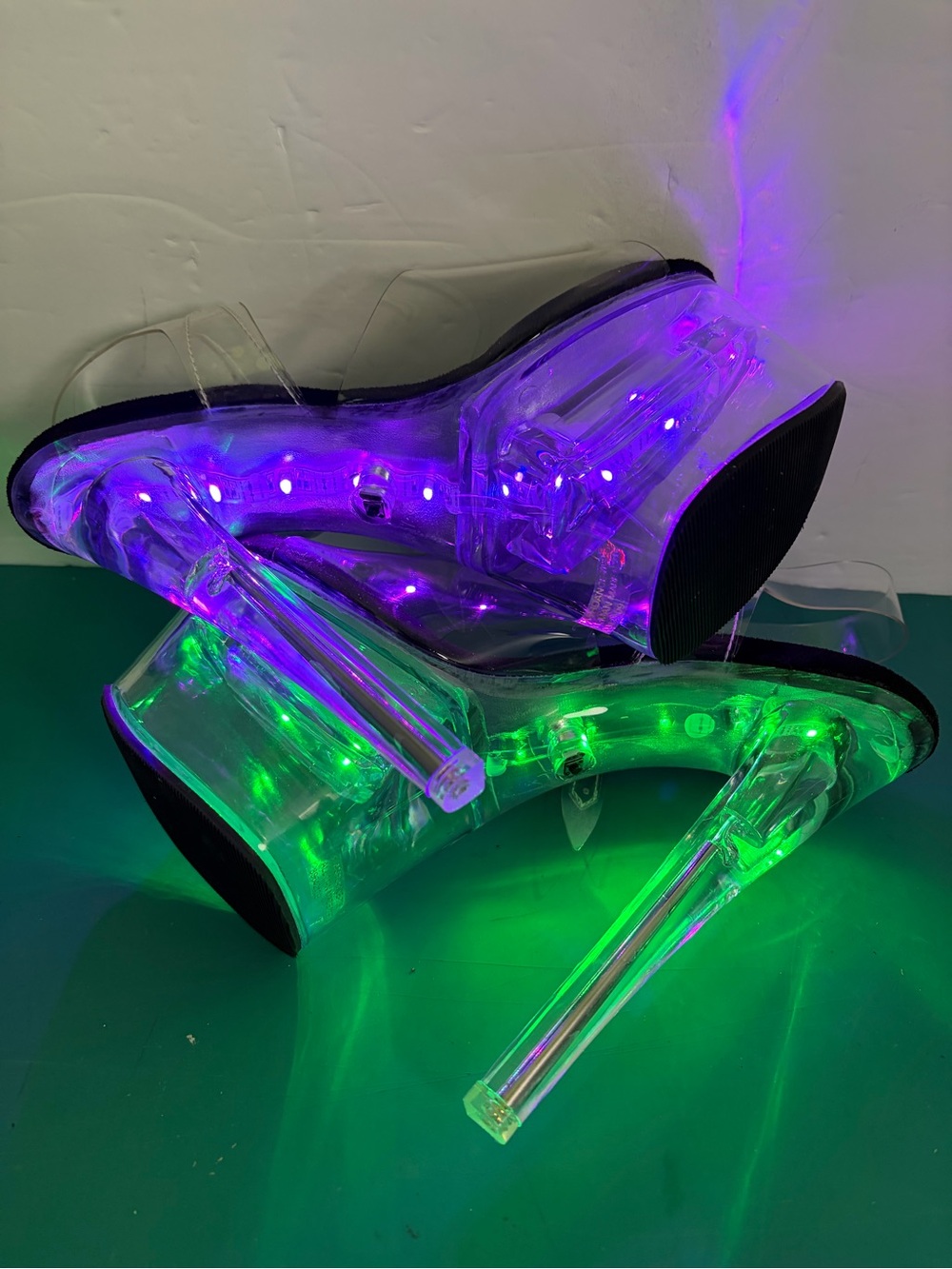 Pleaser Flashdance 708 LED Clear Platform Heels Stripper Shoes Size 8 - Picture 10 of 16